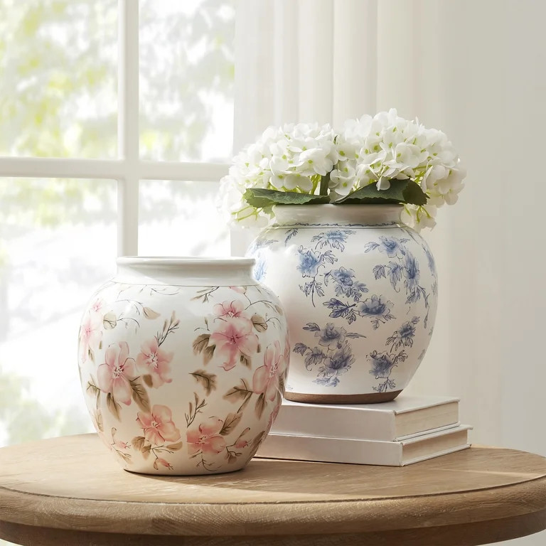 My Texas House 8" Blue Floral Round Ceramic Vase | Walmart (US)