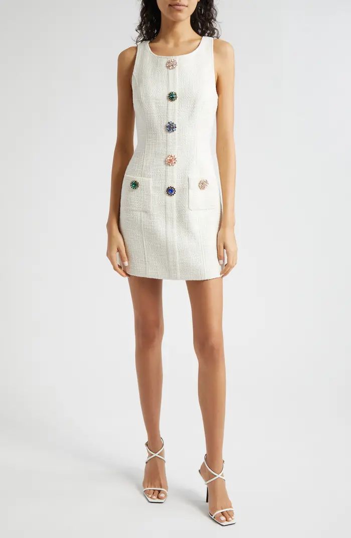 Randi Crystal Button Cotton Tweed Sheath Dress | Nordstrom