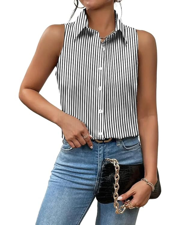 Zeagoo Sleeveless Blouses for Women Summer Casual Button Down Shirts Flower Tank Tops Fashion | Amazon (US)