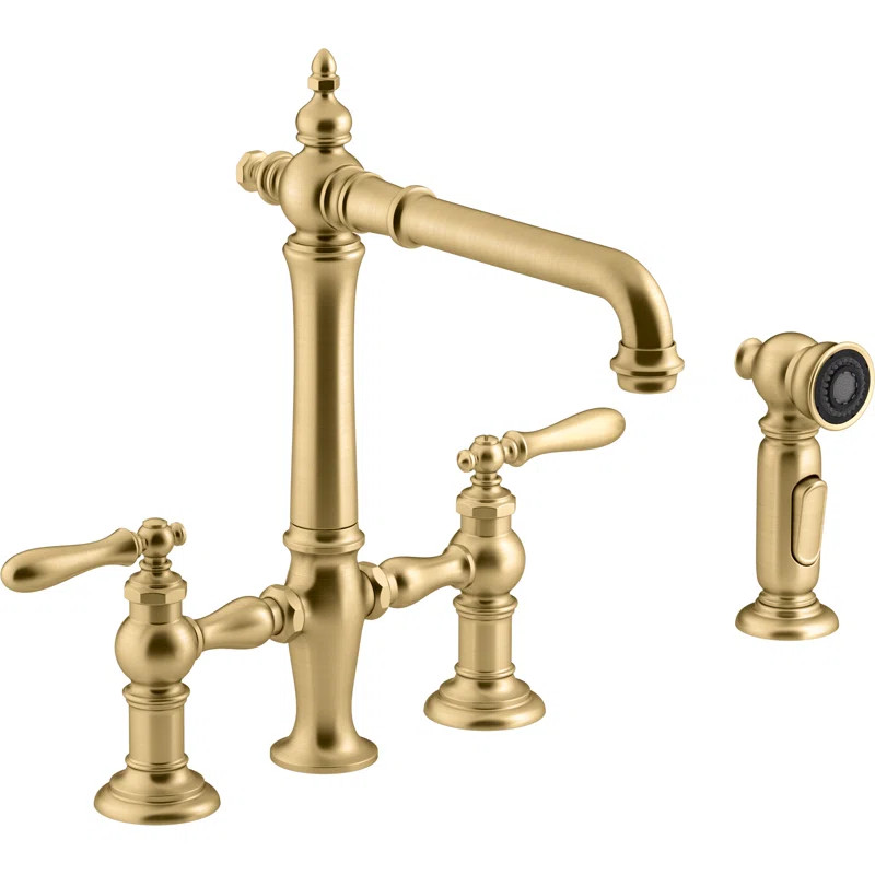 76519-4-2MB Artifacts Deck-Mount Bridge Kitchen Sink Faucet With Lever Handles And Sidespray | Wayfair North America