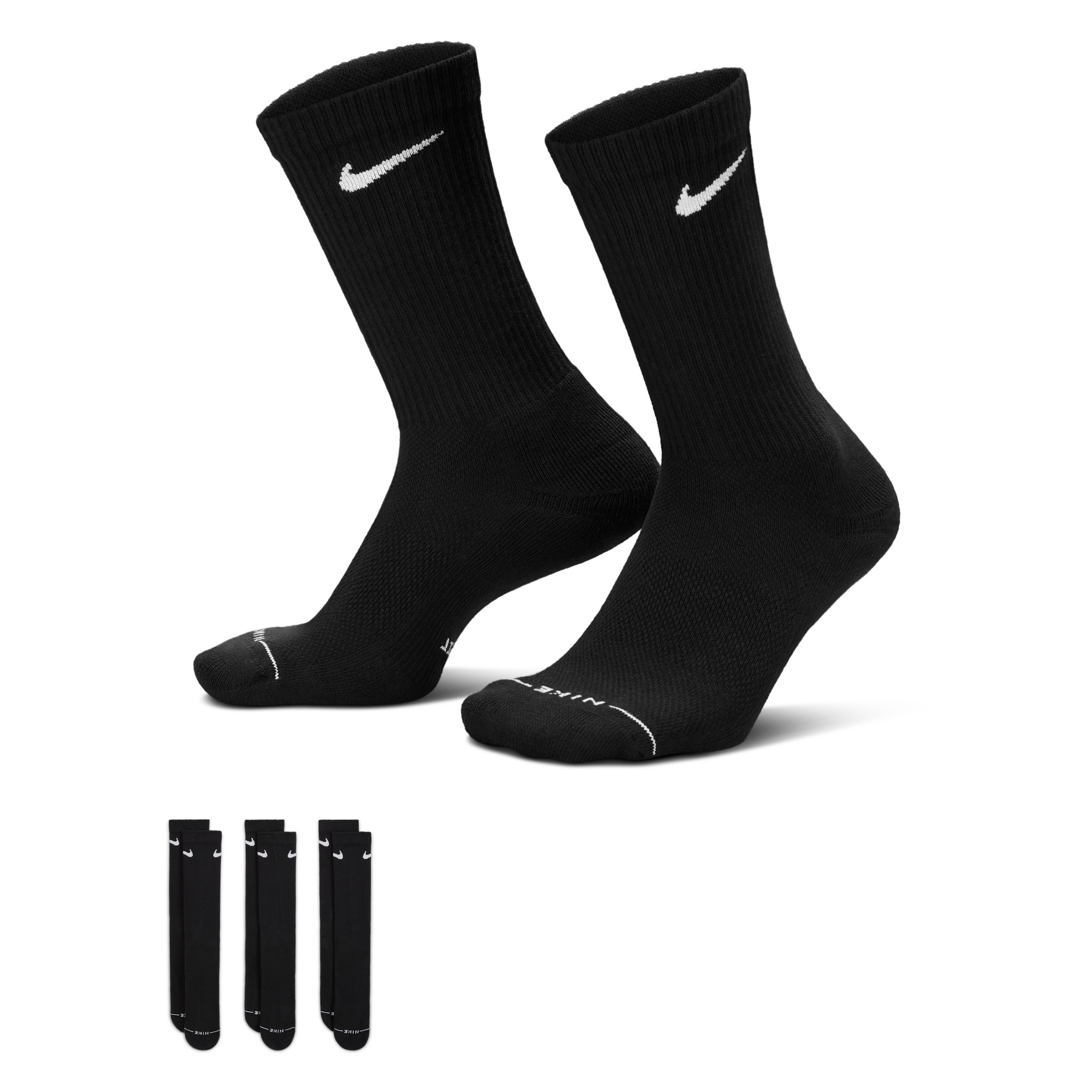 Nike Unisex Everyday Elevated Crew Socks (3 Pairs) in Black | HQ4335-902 | Nike (US)
