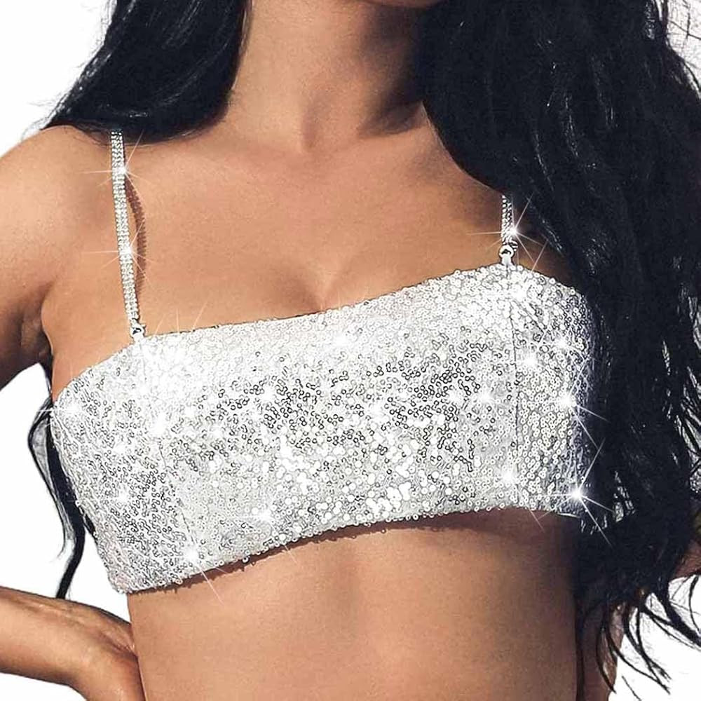 Zoestar Sequin Bra Top Glitter Sequin Crop Top Fashion Tank Top Dance Party Performance Bra Bikin... | Amazon (US)