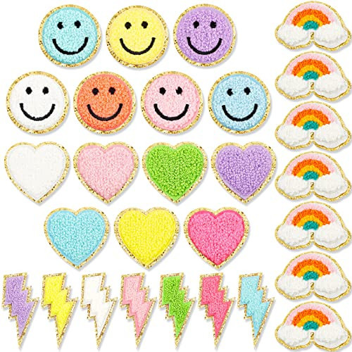 Jutom 28 Pcs Iron On Patches Colorful Sew Iron on Patch Chenille Embroidered Applique for Clothing Fabric Jackets Jeans Repair Decor Craft(Cute Style) | Amazon (US)