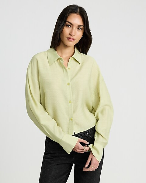 Textured Slub Cropped Boyfriend Portofino Shirt | Express