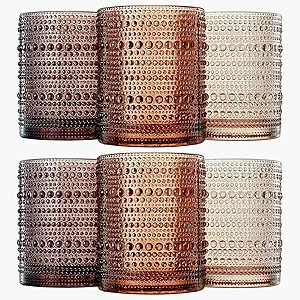 Khen Hobnail Beaded Highball Drinking Tumbler Glasses | Set of 6 | Vintage Bubble Design Whiskey ... | Amazon (US)