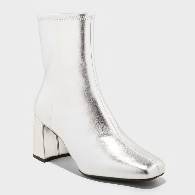 Women's Pippa Chunky Heel Ankle Boots - A New Day™ Silver | Target