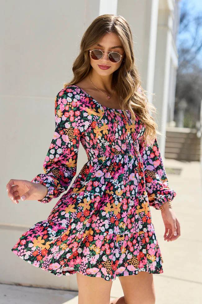 Gloria Black Floral Dress | Pink Lily