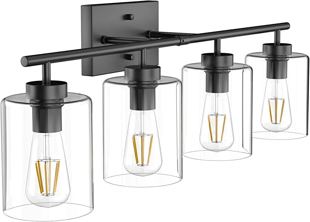 Aipsun 4 Lights Black Bathroom Vanity Light Over Mirror with Clear Glass Shades Industrial Bathro... | Amazon (US)