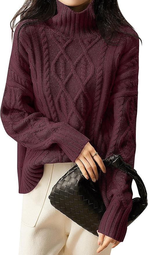 ANRABESS Sweaters for Women Oversized Long Sleeve Turtleneck Cable Knit Casual Loose Pullover Top... | Amazon (US)