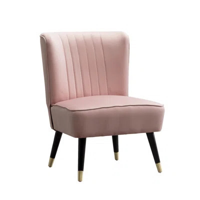 Pink Accent Chair - Model, Thick Foam Padding, Velvet Upholstery, Curved Back And Sides With Stitching, Black Rubberwood Legs & Gold Electroplating, 2 | Wayfair North America