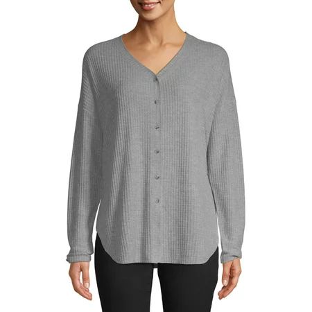 Time and Tru Women's Waffle Button Front Top | Walmart (US)