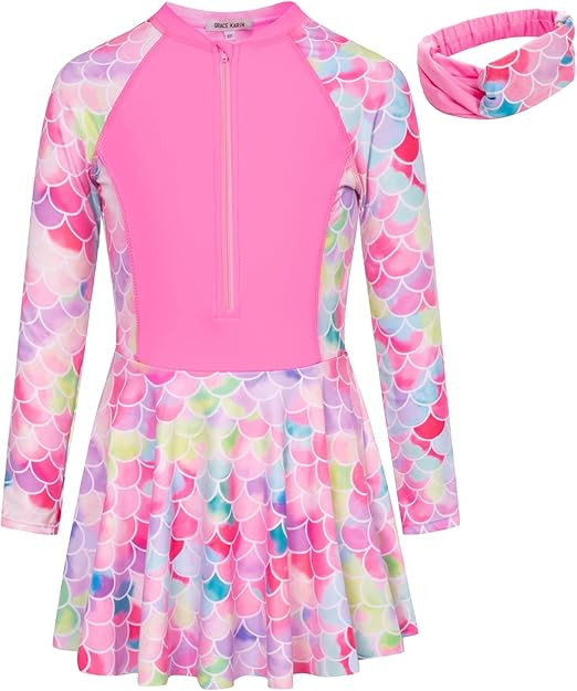 GRACE KARIN Girls One Piece Swimsuit Girls Long Sleeve Rash Guard Bathing Suit for 5-12Y | Amazon (US)