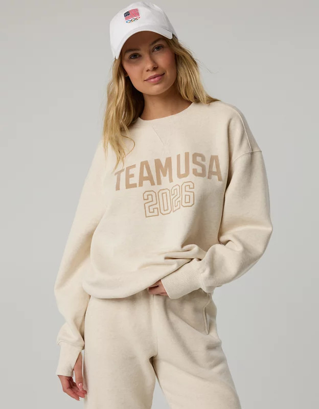 OFFLINE By Aerie Team USA Collection Cloud Fleece Crewneck Sweatshirt | Aerie