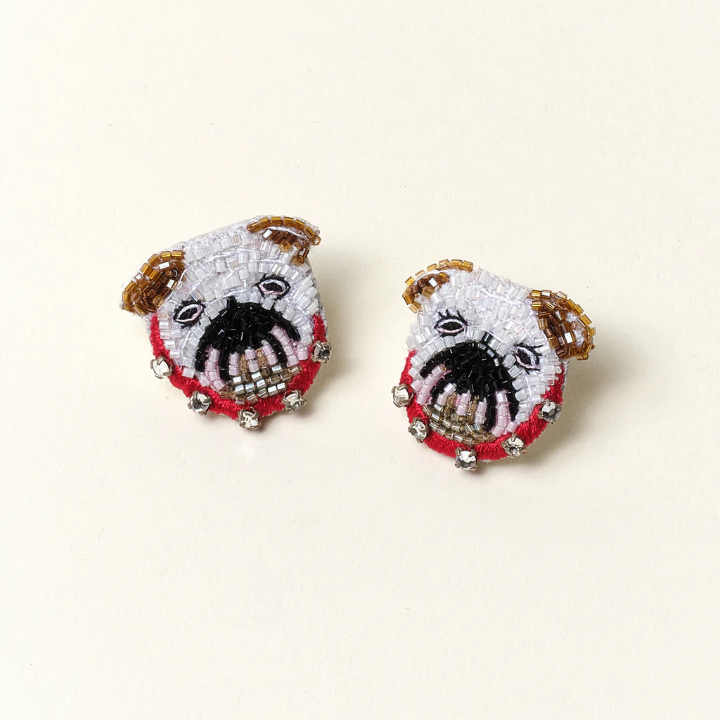 Bulldog Stud Earrings White | Mignonne Gavigan