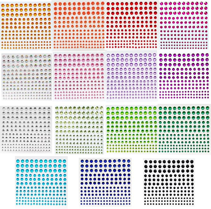 2475 Pcs Self Adhesive Rhinestone Stickers for Face Nail Eyes Decor,4 Size 15 Color Bling Sticky ... | Amazon (US)