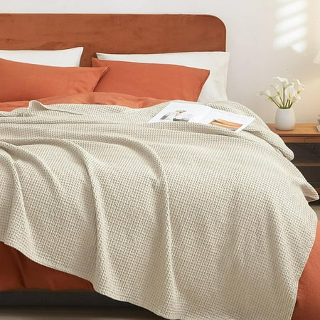 PHF Cotton Waffle Weave Blanket Queen Size for Bed, Lightweight Breathable Blanket for Couch, Home Decor Gift, Linen, 90"x 90" | Walmart (US)