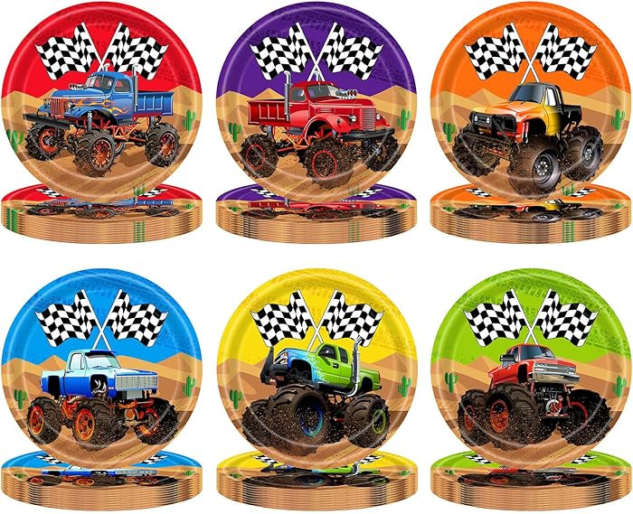 48PCS Monster Truck Party Supplies Decorations Monster Truck Plates Kids Birthday Paper Plates fo... | Amazon (US)