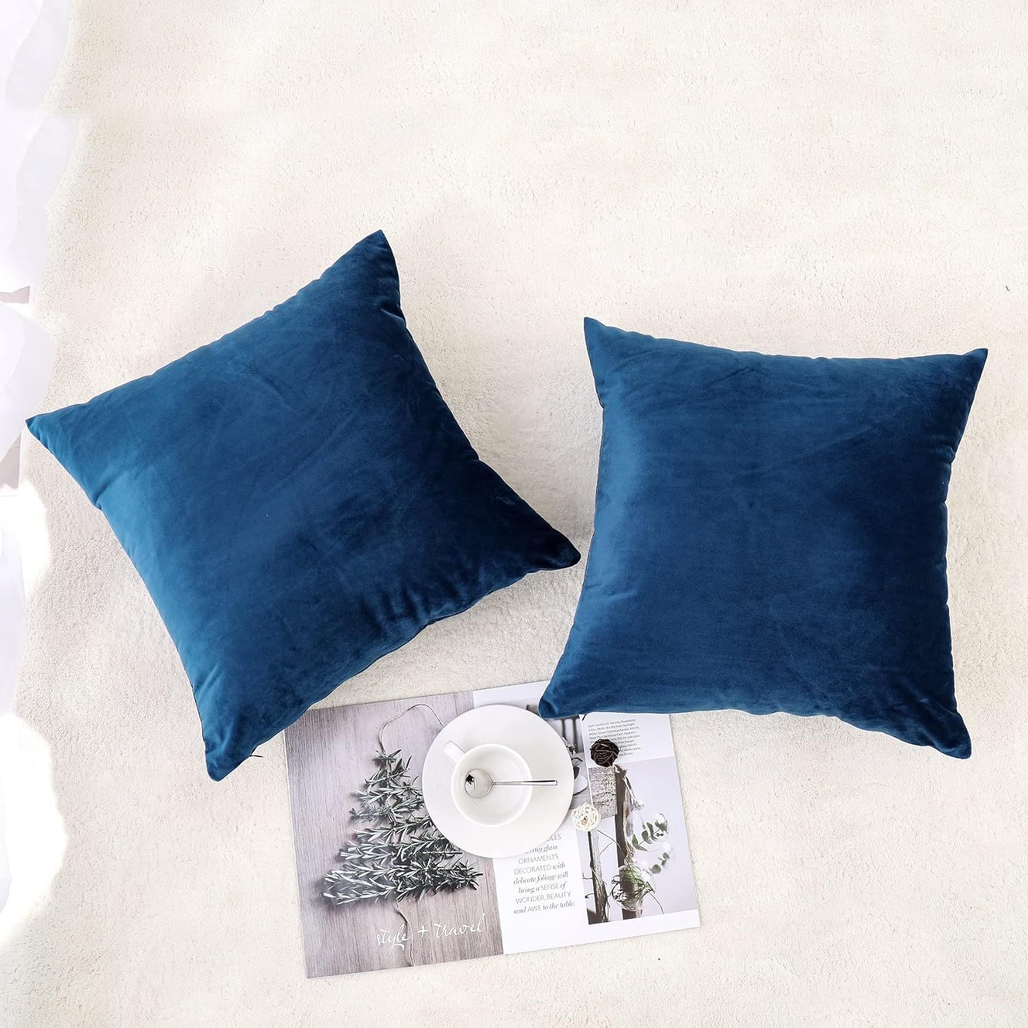 NiNi ALL Decorative Throw Pillow Covers Velvet 18x18 Inch Pack of 2 Blue Cushion Covers Soft for ... | Amazon (US)