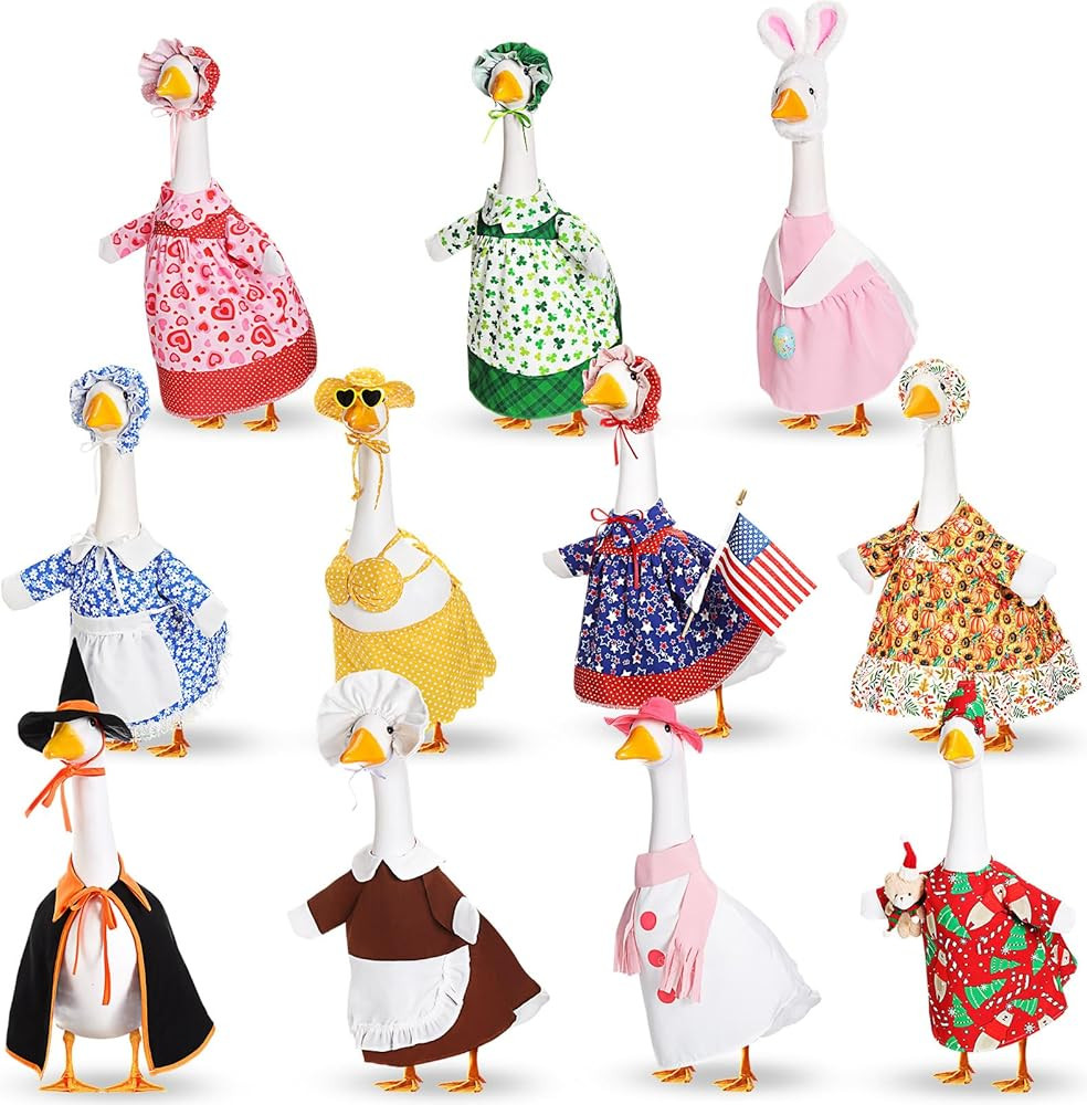 11 Set Holiday Porch Goose Outfits All Seasons Goose Clothes Umbrella Easter Statue Costume for P... | Amazon (US)