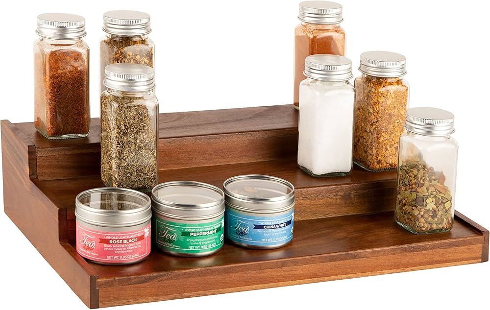 Homeries Wooden Spice Rack organizer 3-Tier Non-Skid for Pantry Cabinet or Countertop, Waterproof... | Amazon (US)