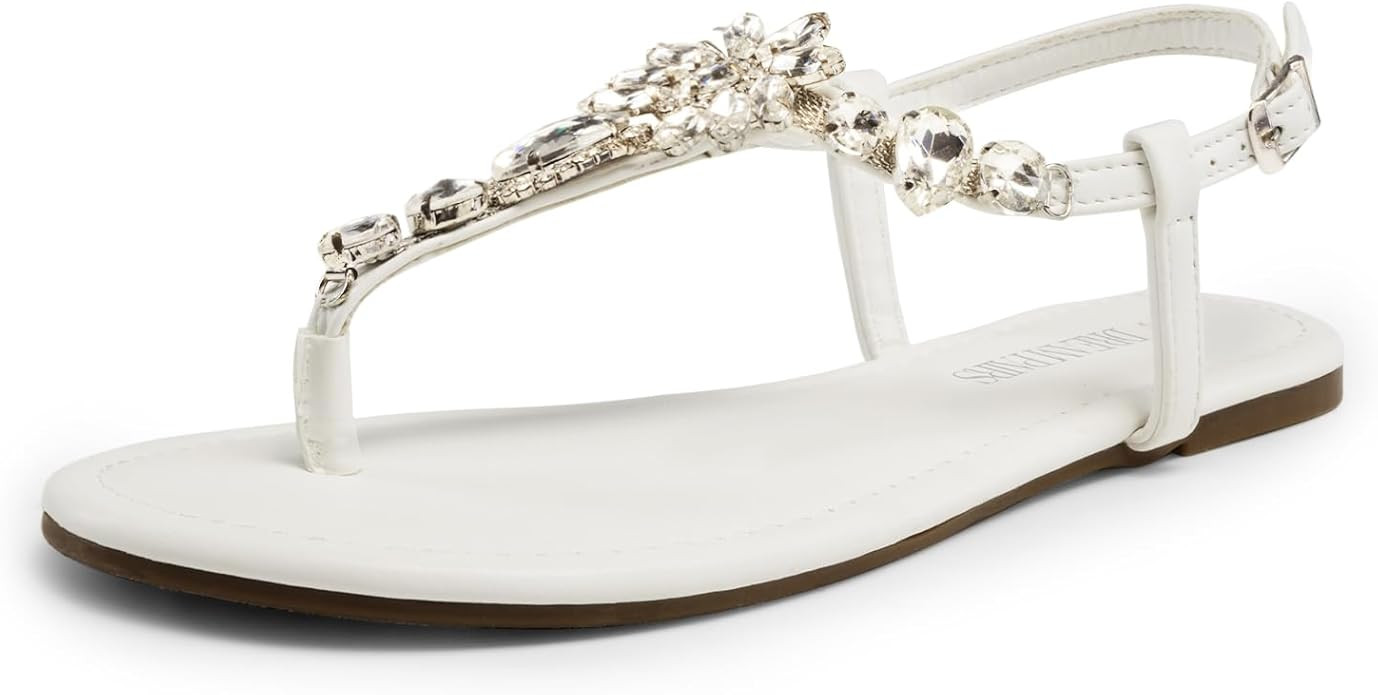 DREAM PAIRS Flat Sandals for Women Dressy Rhinestone T-Strap Thong Flat Sandals for Summers Dress... | Amazon (US)