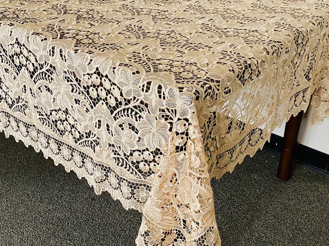 Venetian-style Lace (guipure) Tablecloth: European Royalty Style, Embroidered Polyester - Etsy | Etsy (US)