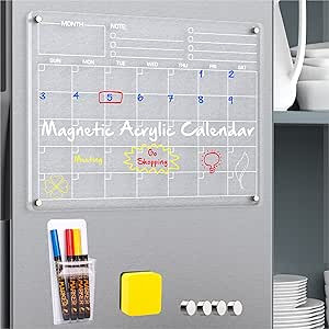 Acrylic Magnetic Calendar Board for Fridge, 16.5"x12.2" Clear Dry Erase Calendar for Refrigerator... | Amazon (US)