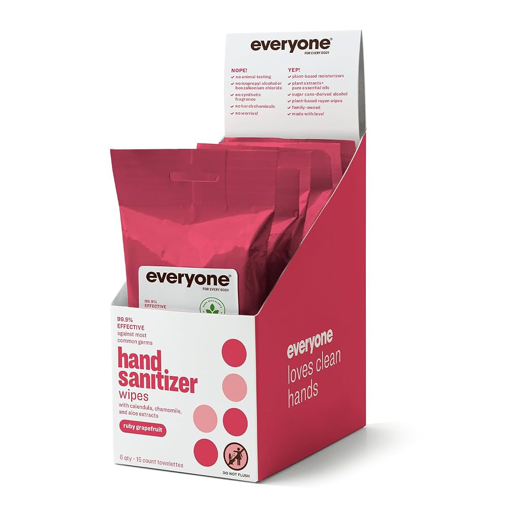 Everyone Hand Sanitizer Wipes, 15 Wipes (Pack of 6), Ruby Grapefruit, Plant Derived Alcohol with ... | Amazon (US)