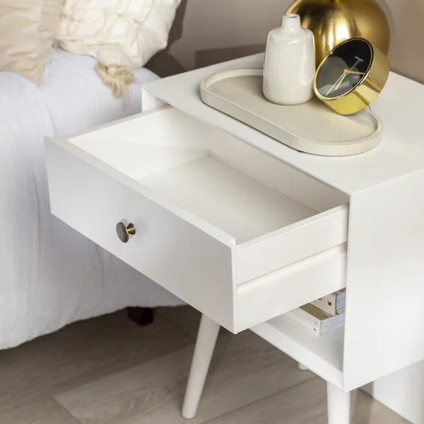 Akshan Mid-Century Modern 1-Drawer Solid Wood Nightstands Set Of 2 (Set of 2) | Wayfair Professional