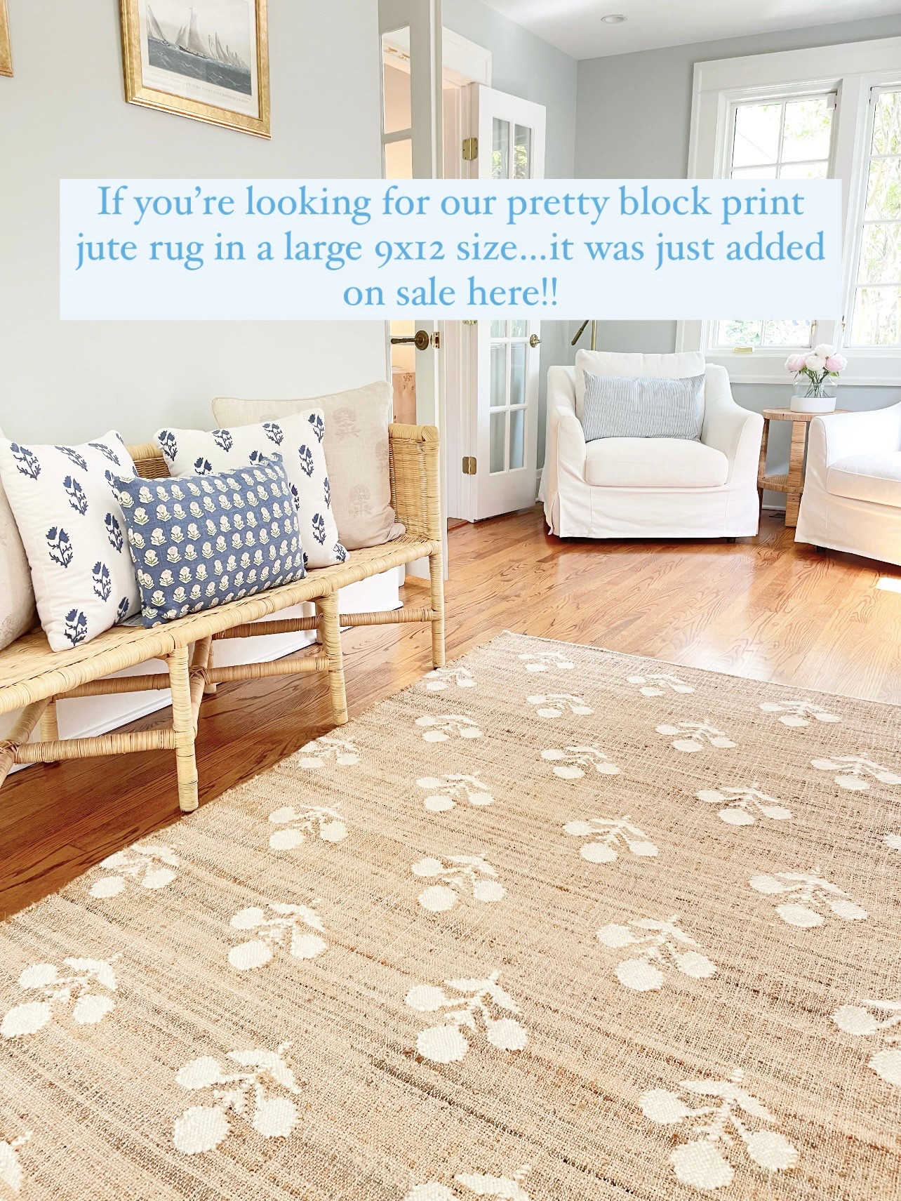 Yay!! Just added in the large 9x12 size for HUNDREDS LESS!! 🙌🏻 Snag this pretty jute block print rug while it’s back in stock!! 🏃🏼‍♀️🏃🏼‍♀️🏃🏼‍♀️

Soft under foot for a natural fiber rug, on the thinner side, and super pretty in person! 🤍

Ps. Wall color is BM: Ice cap
Chairs are discontinued from IKEA

#LTKHome #LTKSaleAlert