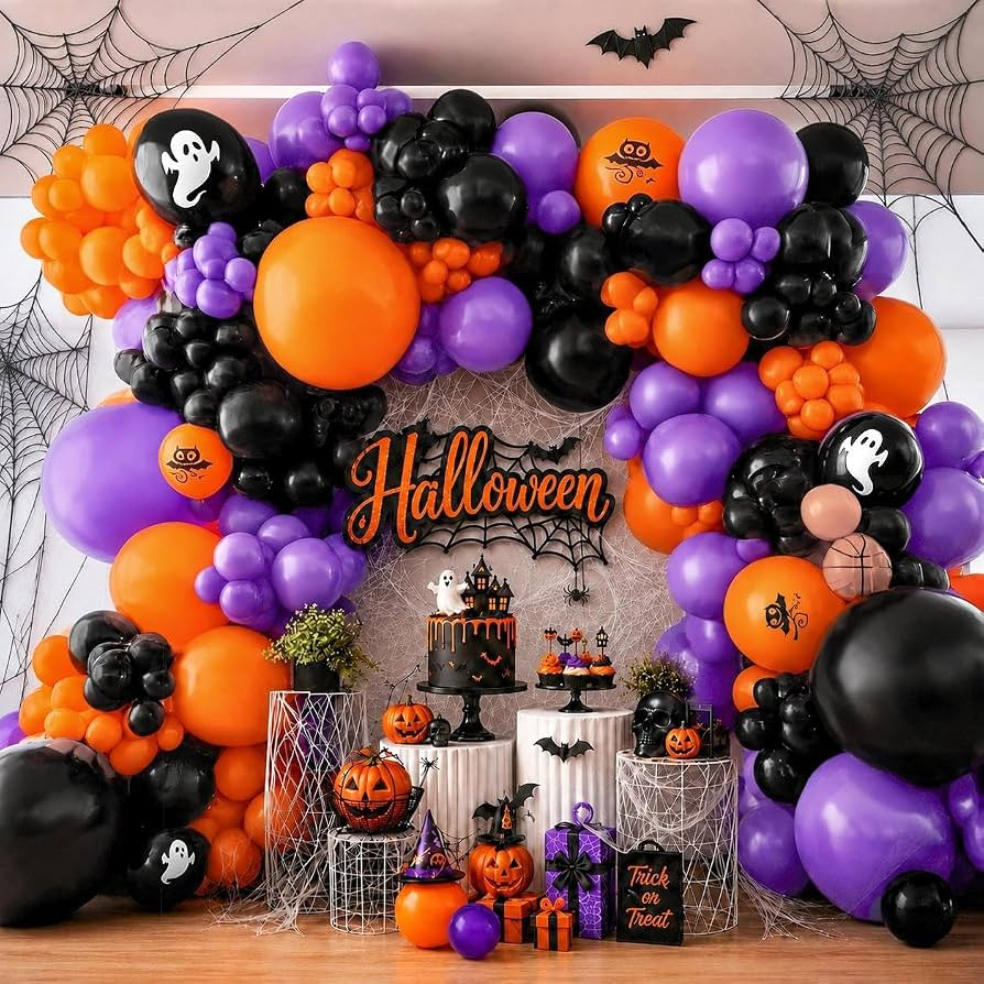 Purple Orange Balloon Arch Kit Double Stuffed Purple Burnt Orange Black Balloon Garland for Hallo... | Amazon (US)