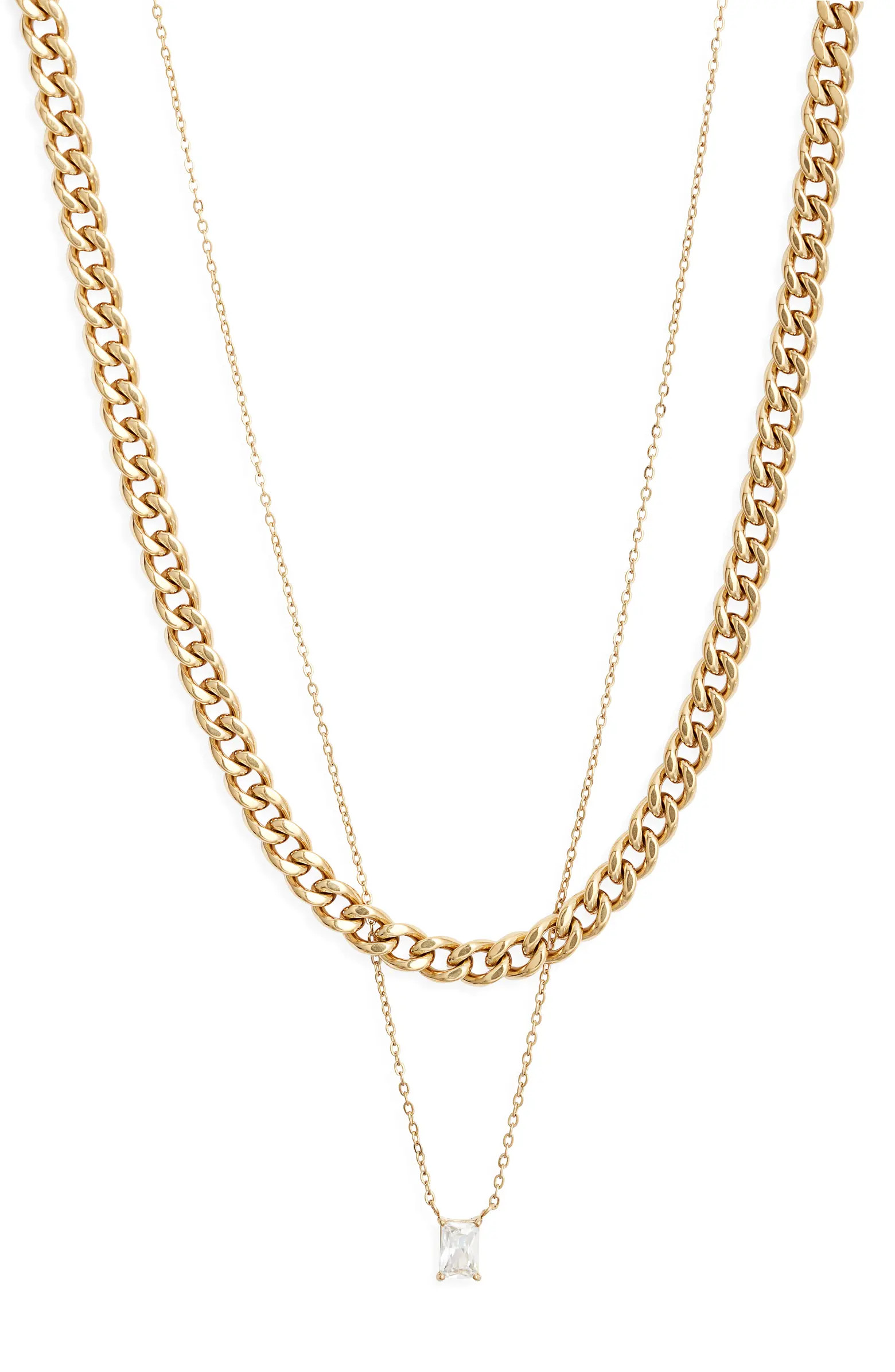 Set of 2 Waterproof Curb Chain & Cubic Zirconia Pendant Necklaces | Nordstrom
