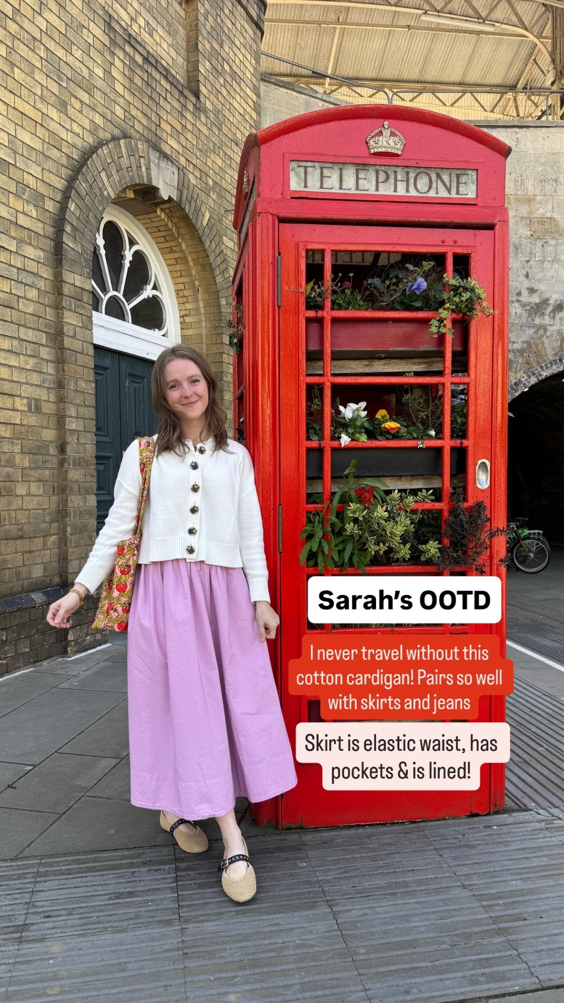 London outfit Spring skirt outfit. Cotton elastic waist and lined. Wearing xs. Cotton cardigan wearing xs free shipping  @Aritzia 

#LTKTravel