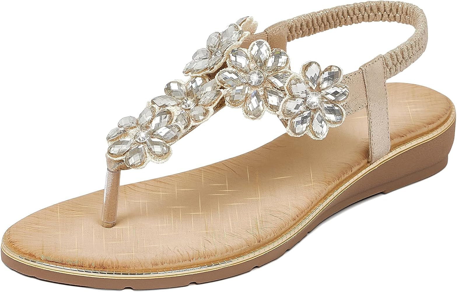 iCKER Women Sandals Rhinestone Dressy Casual Summer flat flip flops Comfortable Sandals | Amazon (US)