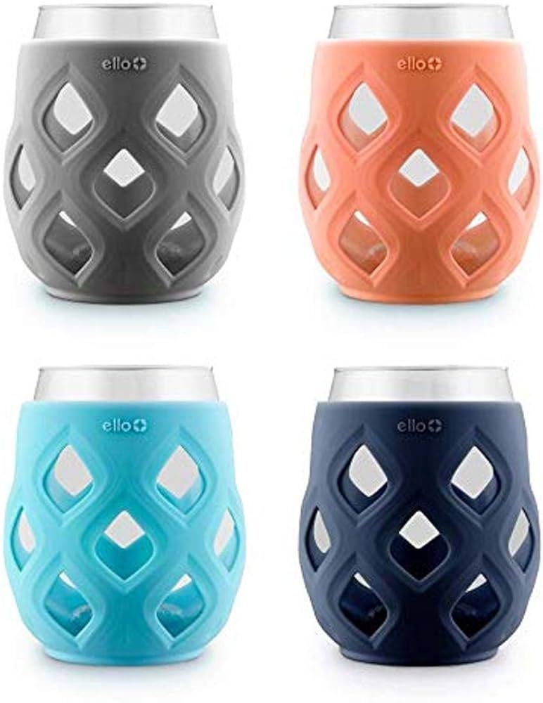 Ello Cru 17oz Stemless Wine Glass Set with Protective Silicone Sleeves, Cocktail Glass Pack Perfe... | Amazon (US)