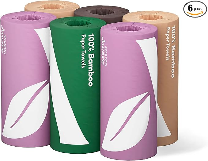 Amazon Aware 100% Bamboo Paper Towels, 6 Rolls, 2 ply, FSC Certified, 150 Sheets, 900 Count, Plas... | Amazon (US)