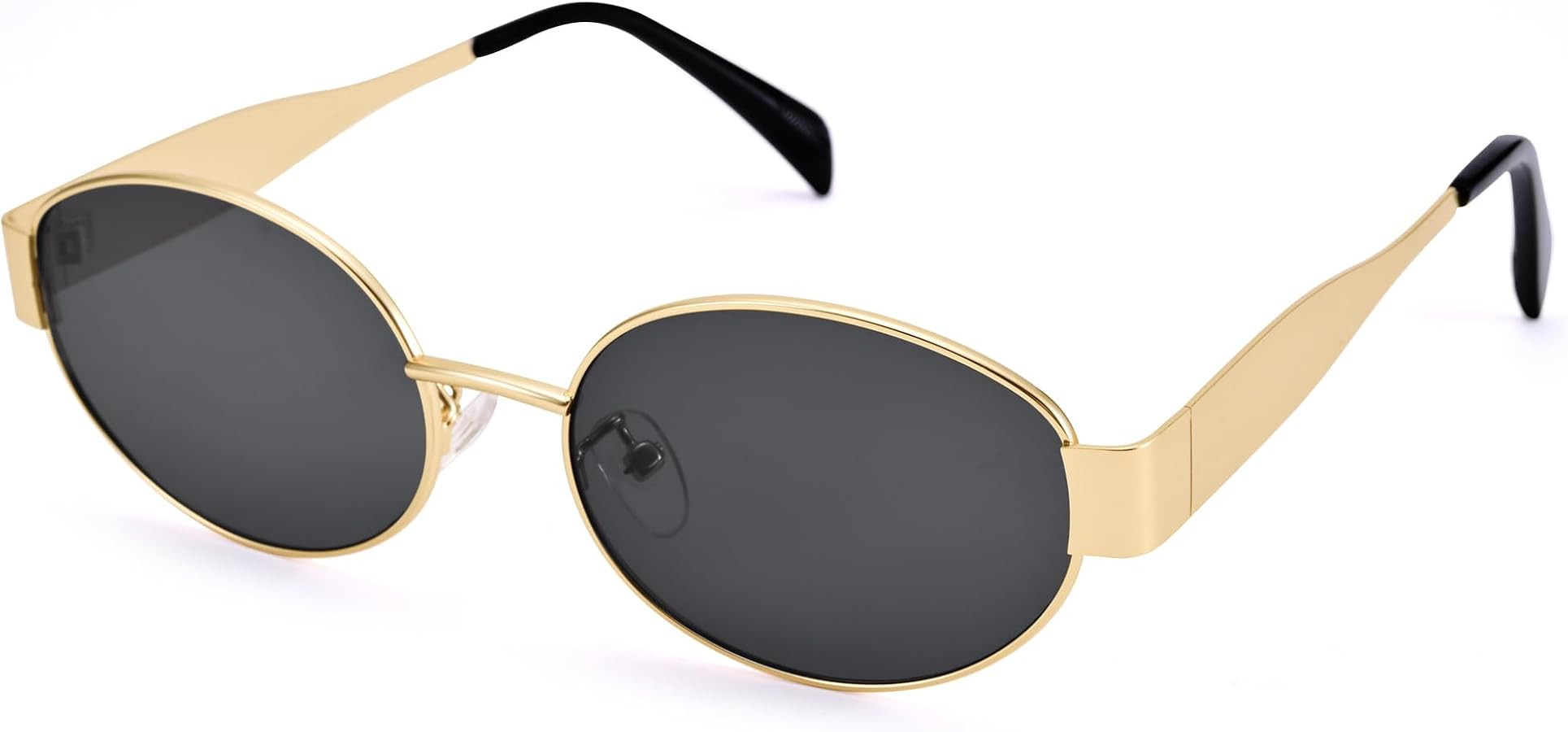 Retro Oval Sunglasses for Women Men - Trendy Gold Sun Glasses - Fashion Metal Frame Shades | Amazon (US)
