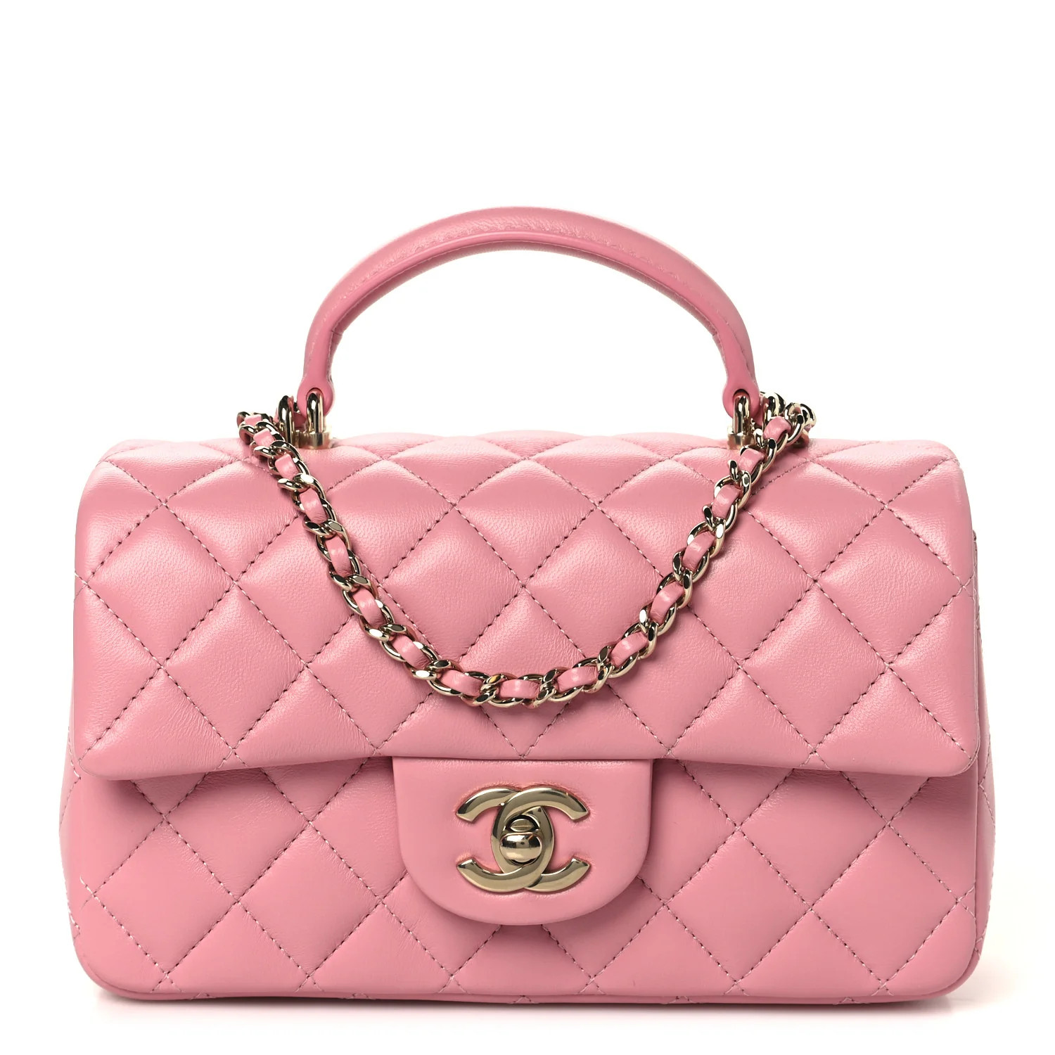 Lambskin Quilted Mini Top Handle Rectangular Flap Pink | FASHIONPHILE (US)