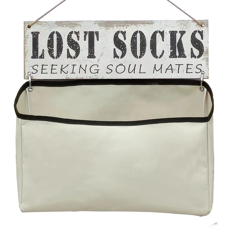 White Lost Socks Bag for Laundry Room, Lost Socks Wood Sign with Collapsible Basket, Funny Wall D... | Walmart (US)