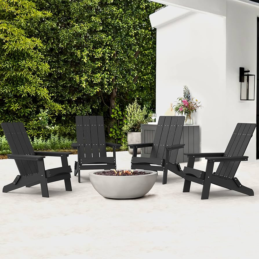 LUE BONA Folding Adirondack Chairs Set of 4, HDPS Poly Modern Adirondack Chair, Weather Resistant... | Amazon (US)