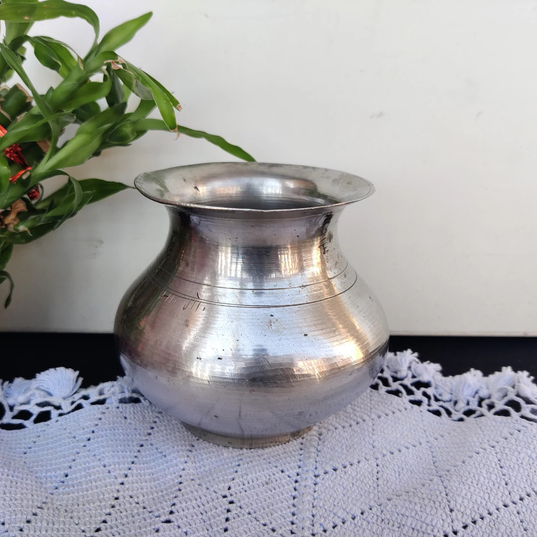 Vintage Nickel Coated Brass Water Potvintage Vaseantique Solid Drinking Water Potvintage Flower V... | Etsy (US)