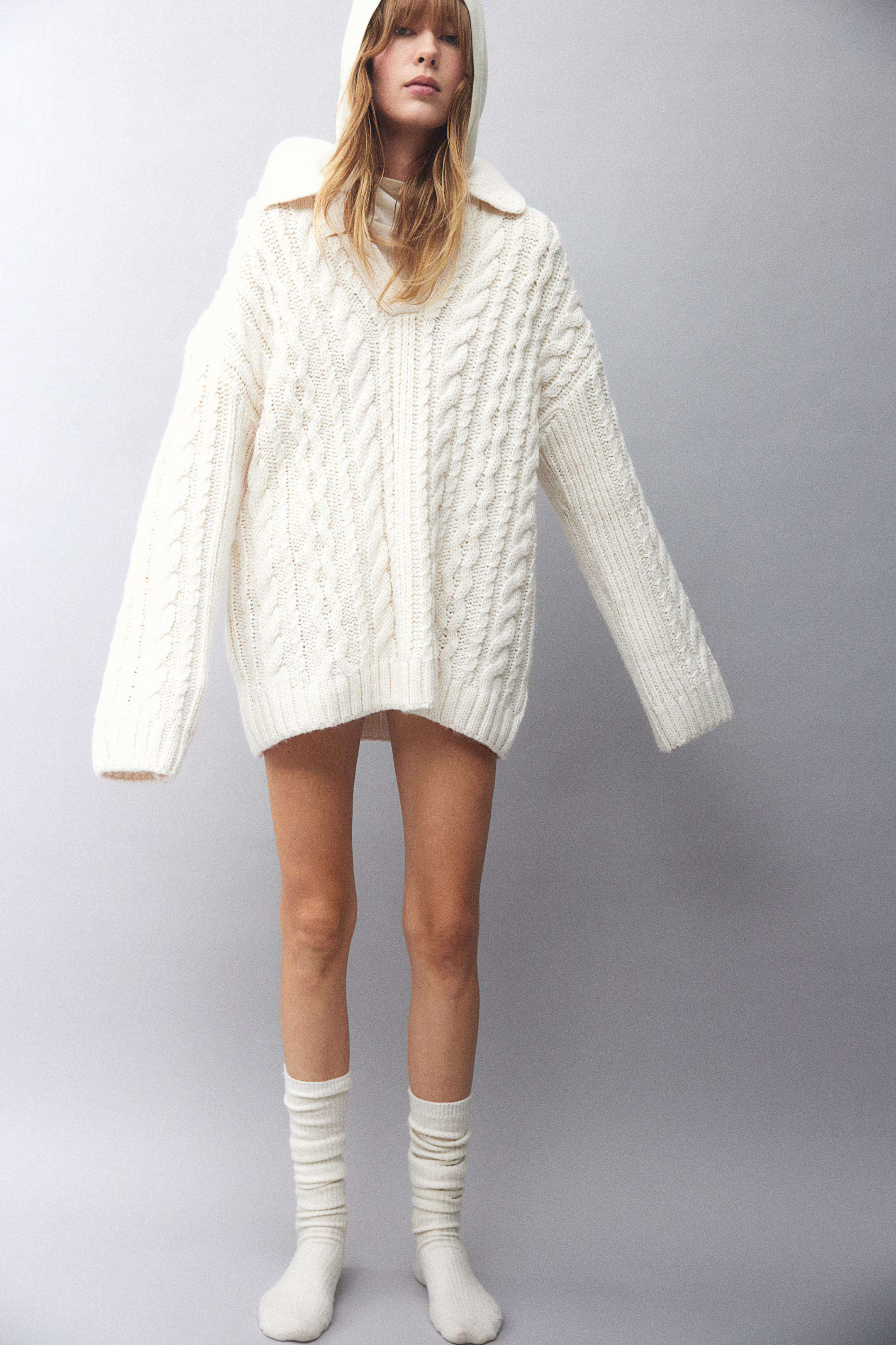 Collared cable-knit jumper - Cream - Ladies | H&M GB | H&M (UK, MY, IN, SG, PH, TW, HK)