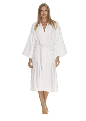Womens Terry Cloth Bathrobe by Boca Terry, Cotton Spa Robes, Plush White Hotel Bath Robe, Plus Size (2X-Large) | Amazon (US)