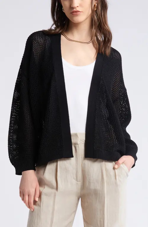 Nordstrom Open Stitch Open Front Cotton Cardigan in Black at Nordstrom, Size Medium | Nordstrom