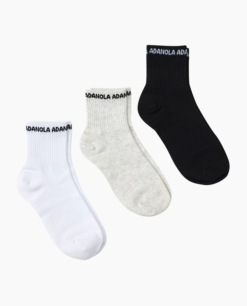 3 Pack Mid-Length Socks - White/Grey/Black | Adanola UK