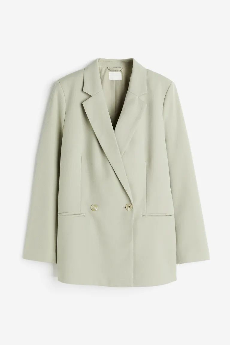 Double-breasted blazer - Long sleeve - Regular length - Light khaki green - Ladies | H&M GB | H&M (UK, MY, IN, SG, PH, TW, HK)