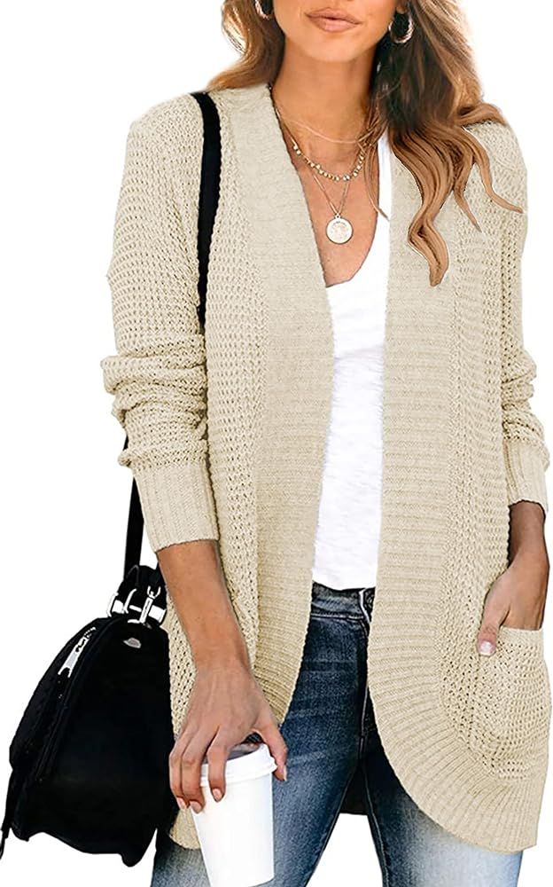KIRUNDO Women’s Open Front Cardigan Long Sleeve Knitted Soft Sweater Loose Lightweight Slouchy ... | Amazon (US)