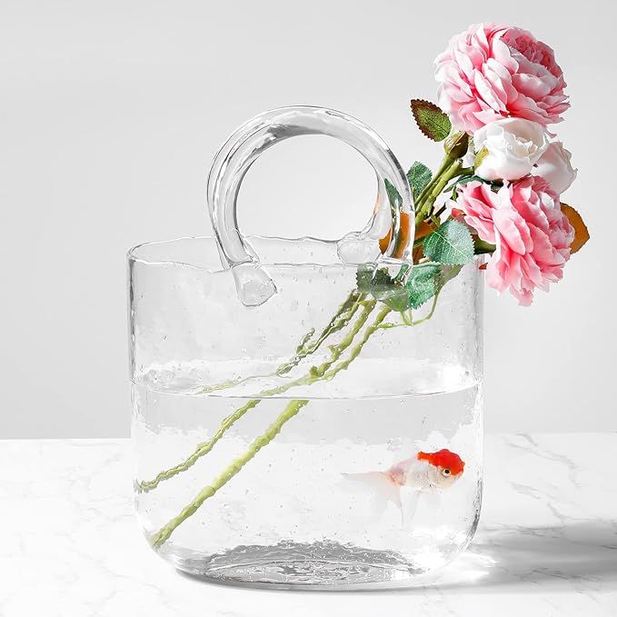 Flower Vase Glass Bag Vase Handbag Vase Clear Glass Vase Glass Vase with Air Purse Vase Modern Fa... | Amazon (US)