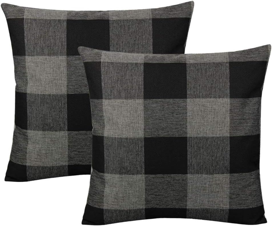 VAKADO 20x20 Inch Black Grey/Gray Farmhouse Buffalo Plaid Throw Pillow Covers Retro Rustic Checke... | Amazon (US)
