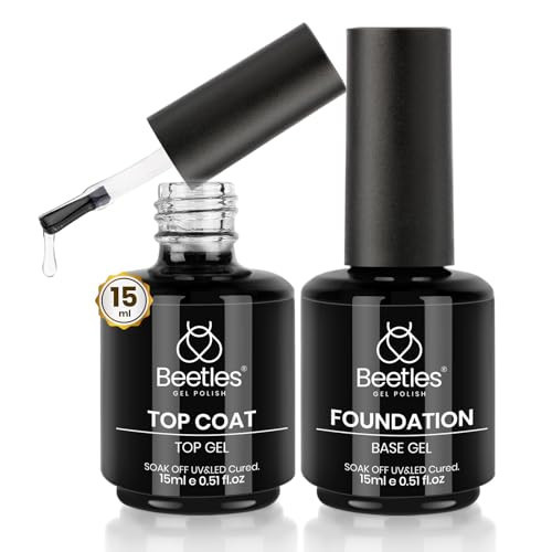beetles Gel Polish Base Gel Top Coat Set, 2Pcs 15ML Clear Base and No Wipe Top Coat Soak Off UV LED Glossy Shine Finish Long Lasting DIY Nail Salon Manicure Gift for Women | Amazon (US)